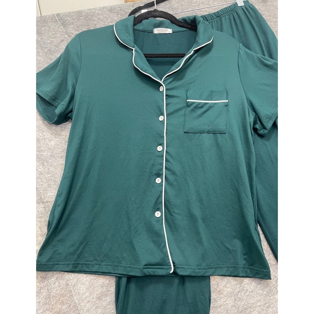 Ekouaer Womens Pajama Set Green Short Sleeve Button Down Pants Loungewear Medium - Picture 3 of 14